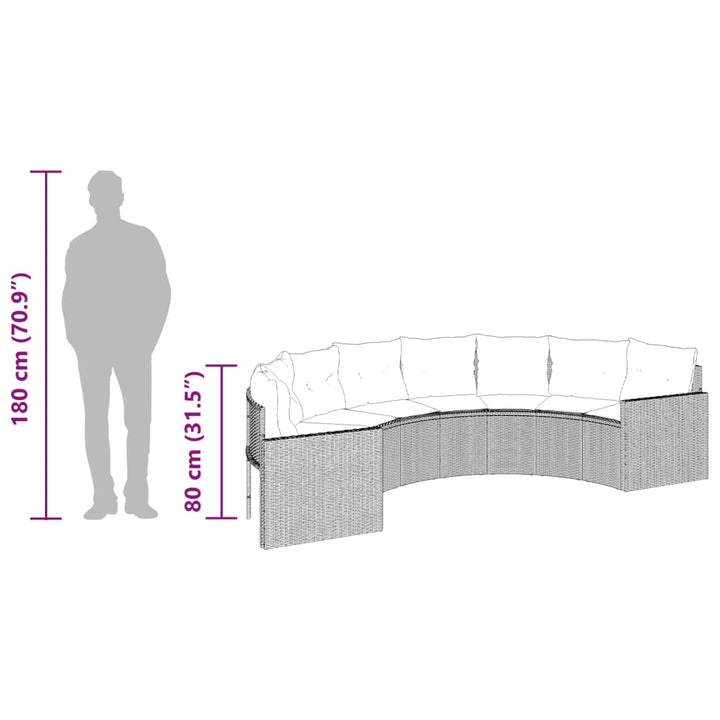 havesofa med bord og hynder halvrund polyrattan grå