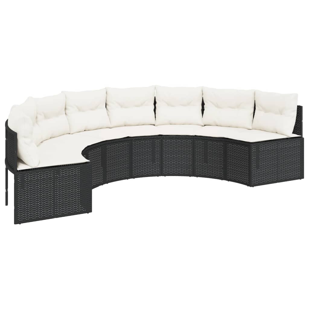 havesofa med hynder halvrund polyrattan sort