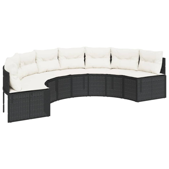 havesofa med hynder halvrund polyrattan sort