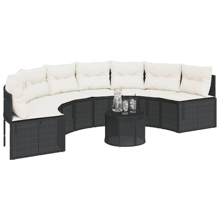 havesofa med hynder halvrund polyrattan sort