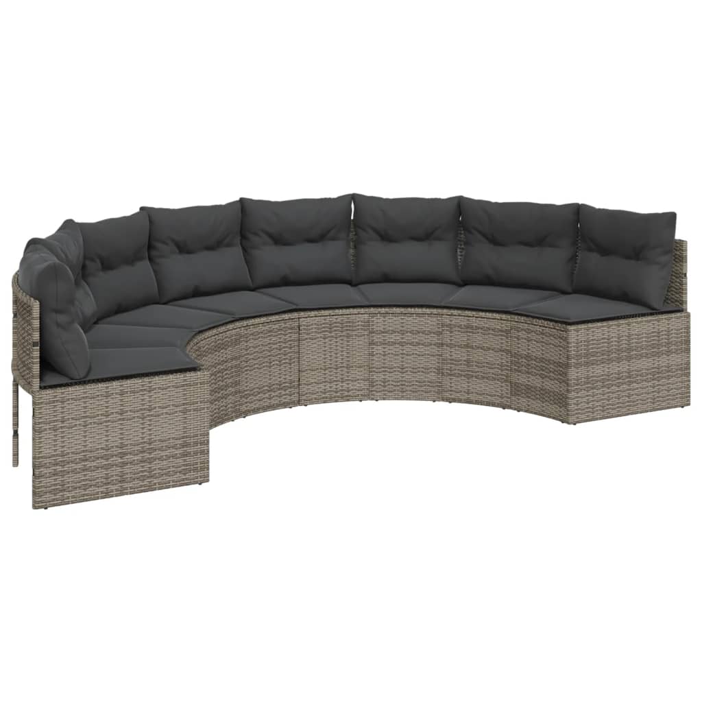 havesofa med hynder halvrund polyrattan grå