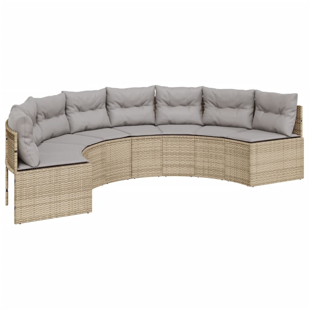 havesofa med hynder halvrund polyrattan beige