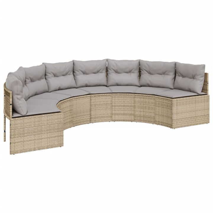 havesofa med hynder halvrund polyrattan beige