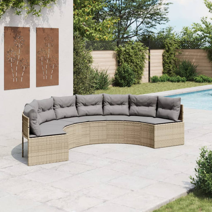 havesofa med hynder halvrund polyrattan beige
