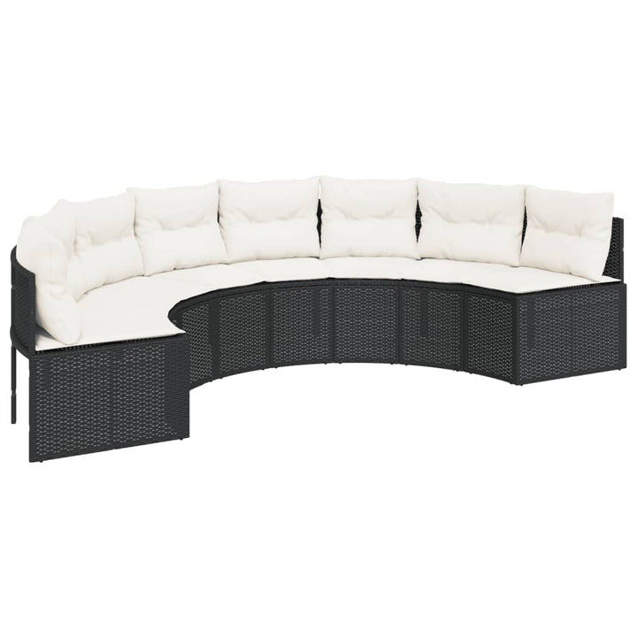 havesofa med bord og hynder halvrund polyrattan sort