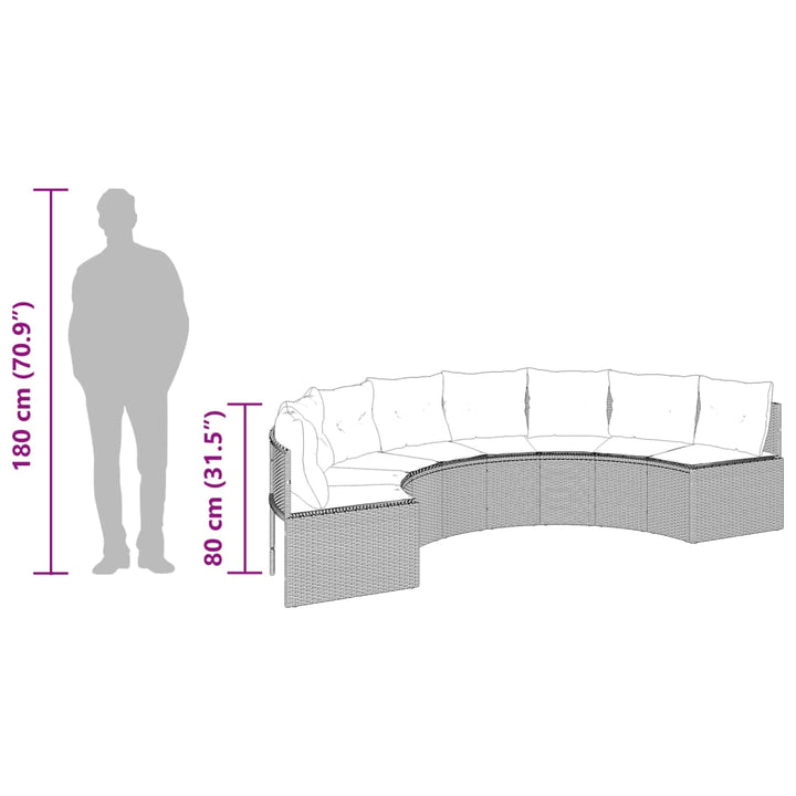 havesofa med bord og hynder halvrund polyrattan sort