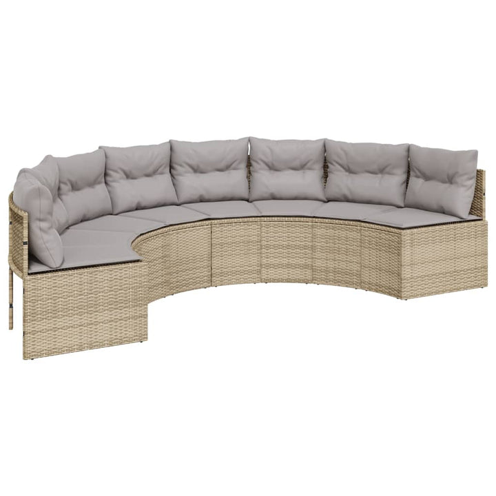 havesofa med bord og hynder halvrund polyrattan beige