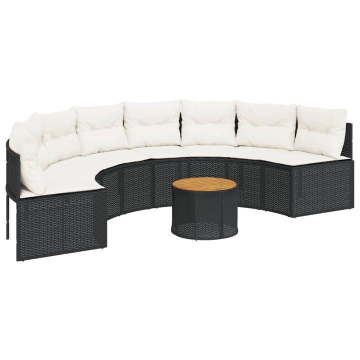 havesofa med bord og hynder halvrund polyrattan sort