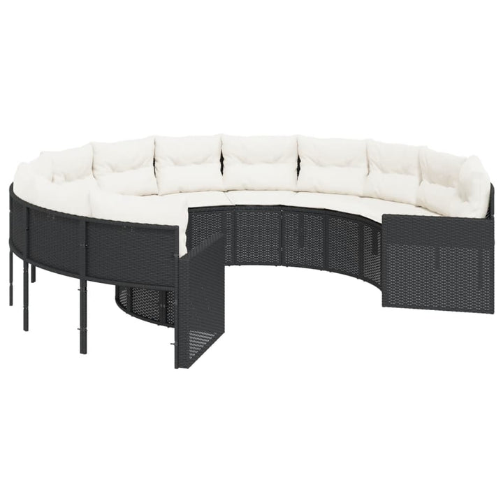 havesofa med hynder rund polyrattan sort