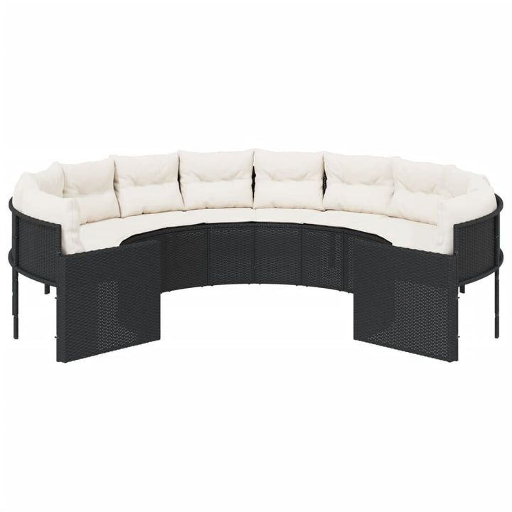 havesofa med hynder rund polyrattan sort