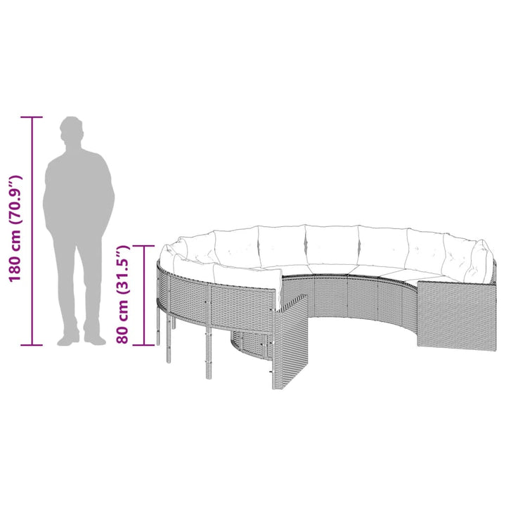 havesofa med hynder rund polyrattan sort