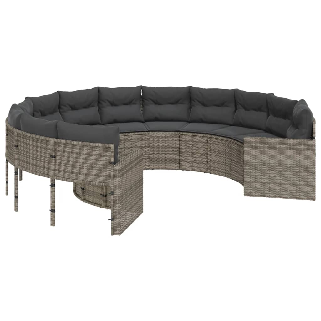 havesofa med hynder rund polyrattan grå