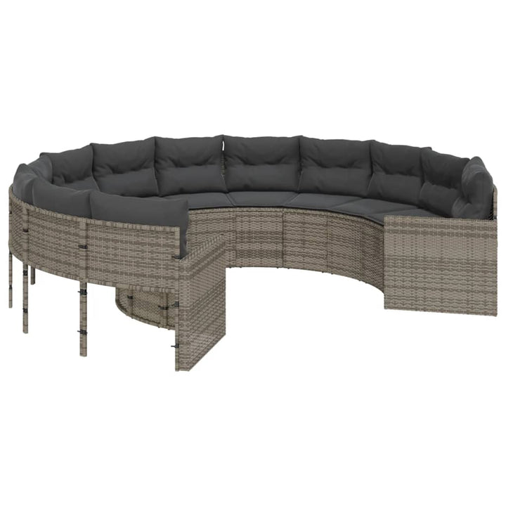havesofa med hynder rund polyrattan grå