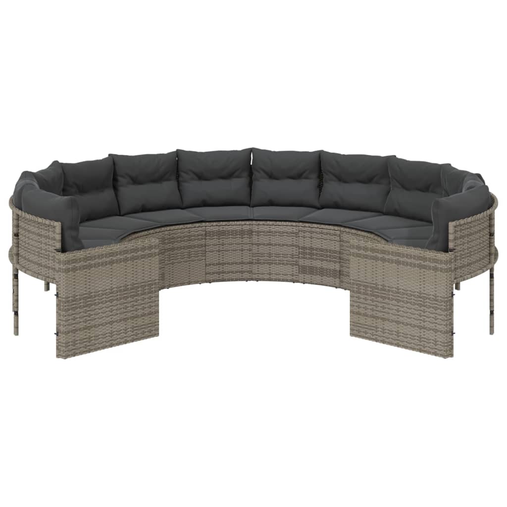 havesofa med hynder rund polyrattan grå