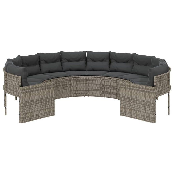 havesofa med hynder rund polyrattan grå