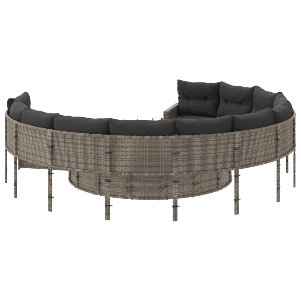 havesofa med hynder rund polyrattan grå