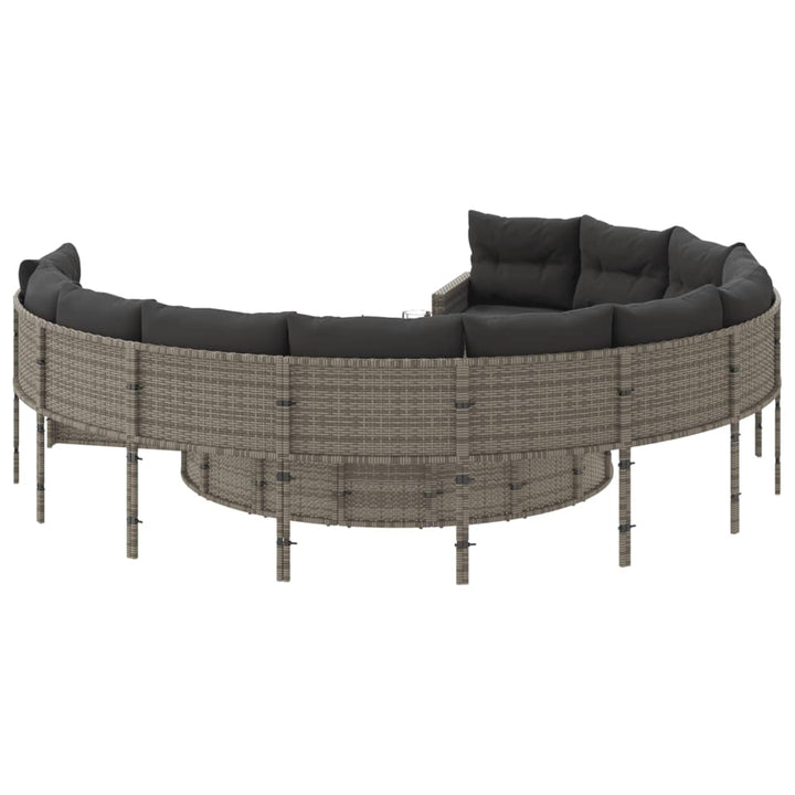 havesofa med hynder rund polyrattan grå