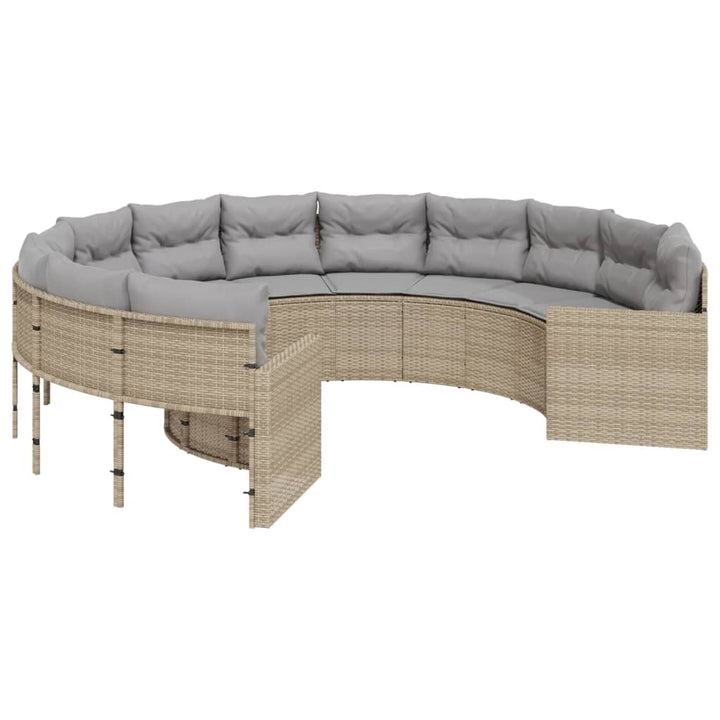 havesofa med hynder rund polyrattan beige