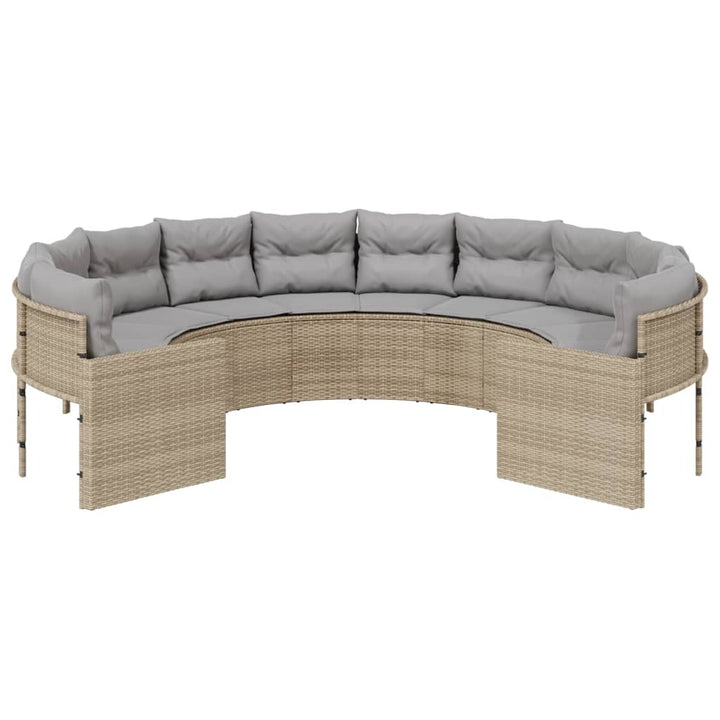 havesofa med hynder rund polyrattan beige