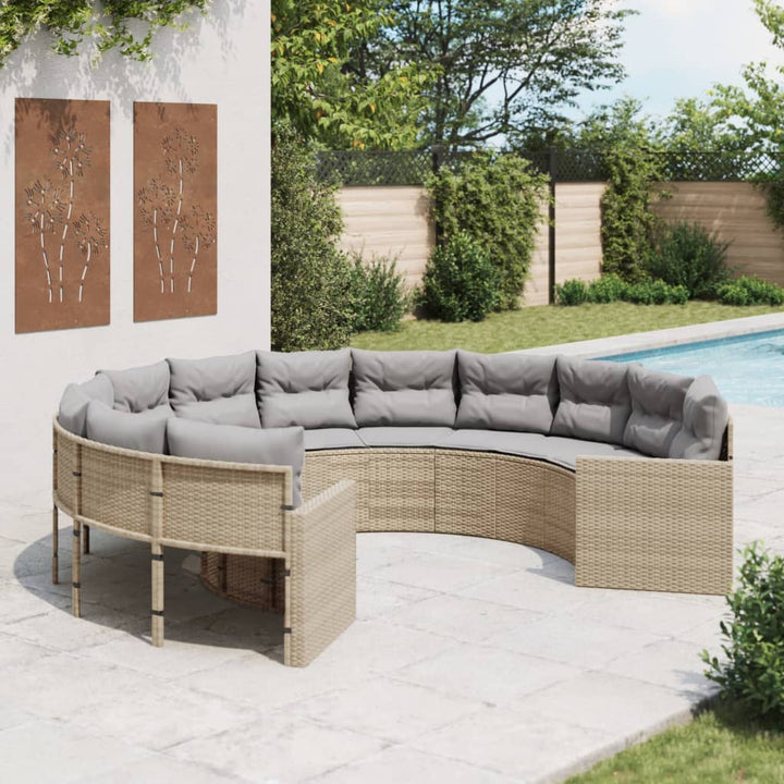 havesofa med hynder rund polyrattan beige