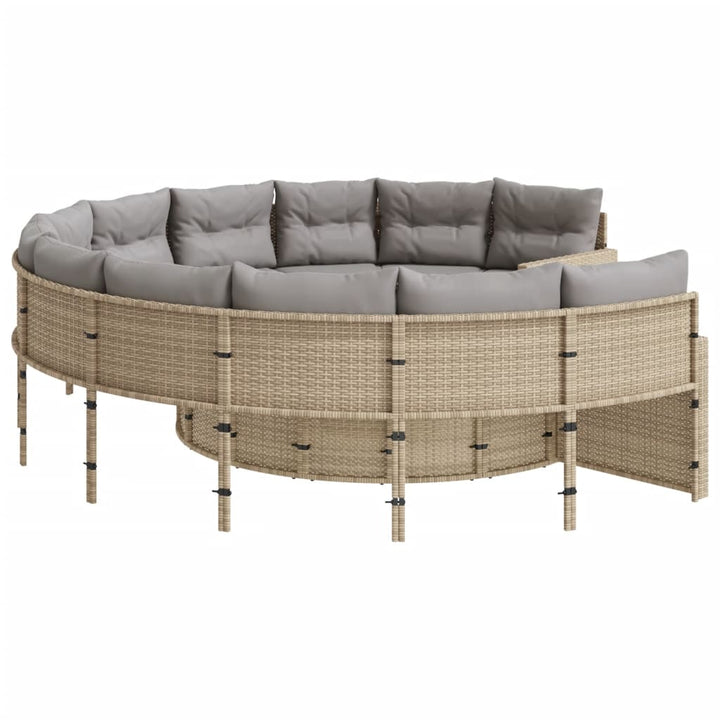 havesofa med bord og hynder rund polyrattan beige