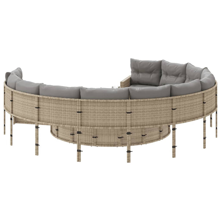 havesofa med bord og hynder rund polyrattan beige