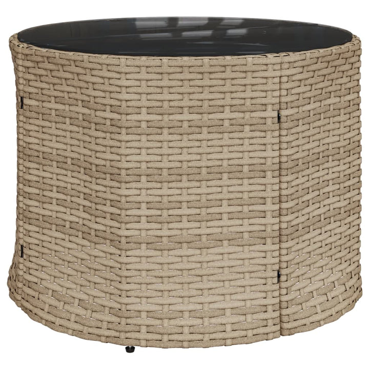 havesofa med bord og hynder rund polyrattan beige