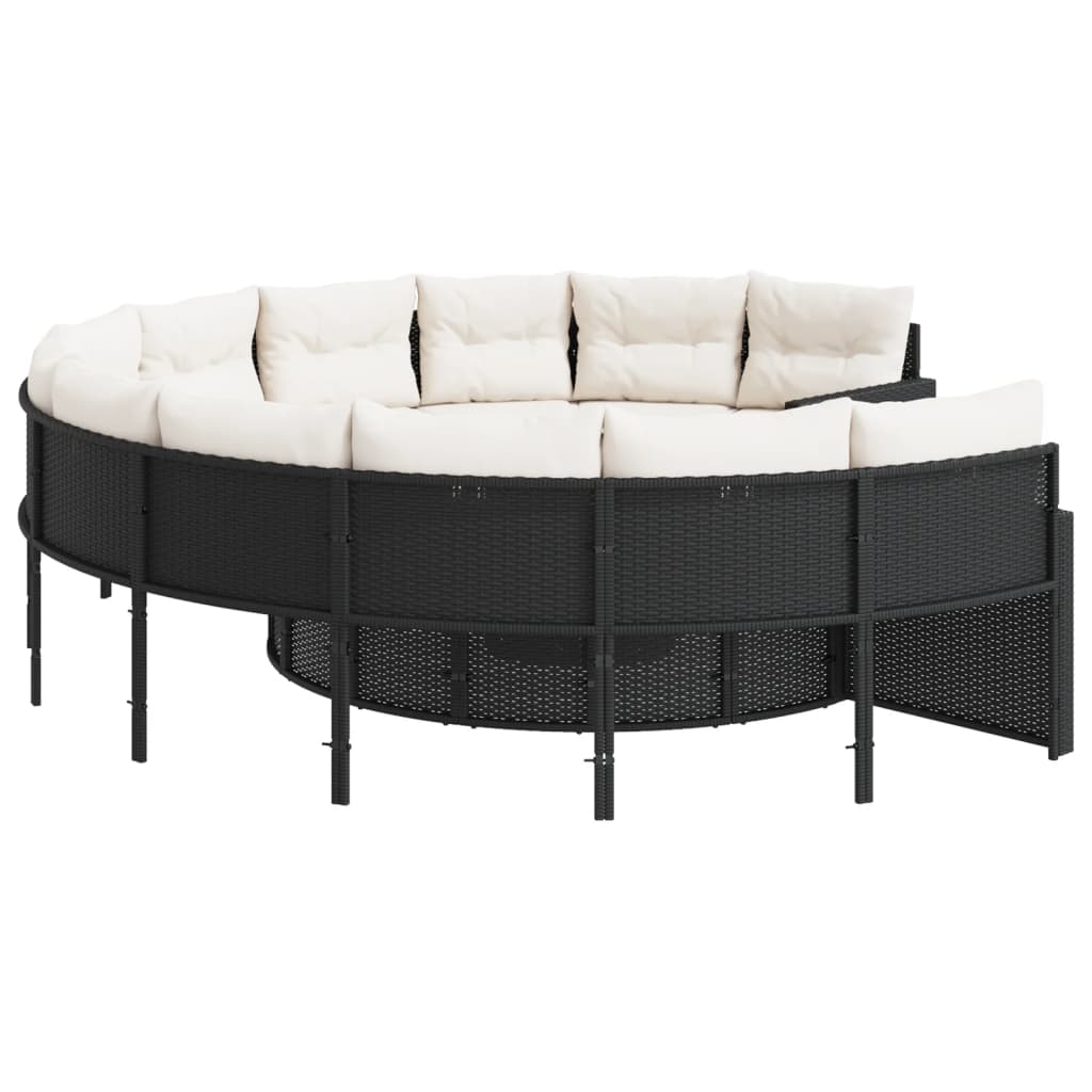 havesofa med bord og hynder rund polyrattan sort