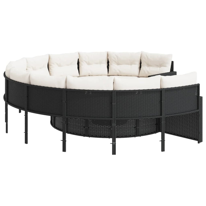 havesofa med bord og hynder rund polyrattan sort