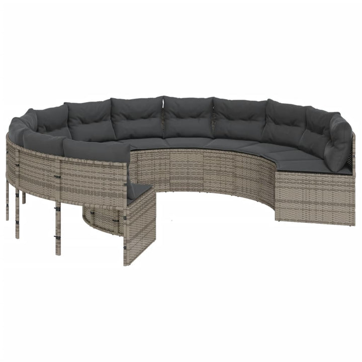 havesofa med hynder rund polyrattan grå