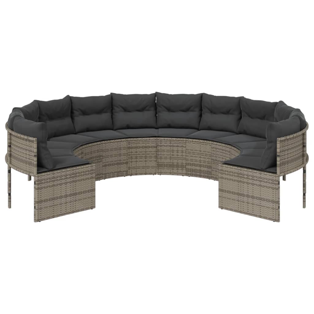 havesofa med hynder rund polyrattan grå