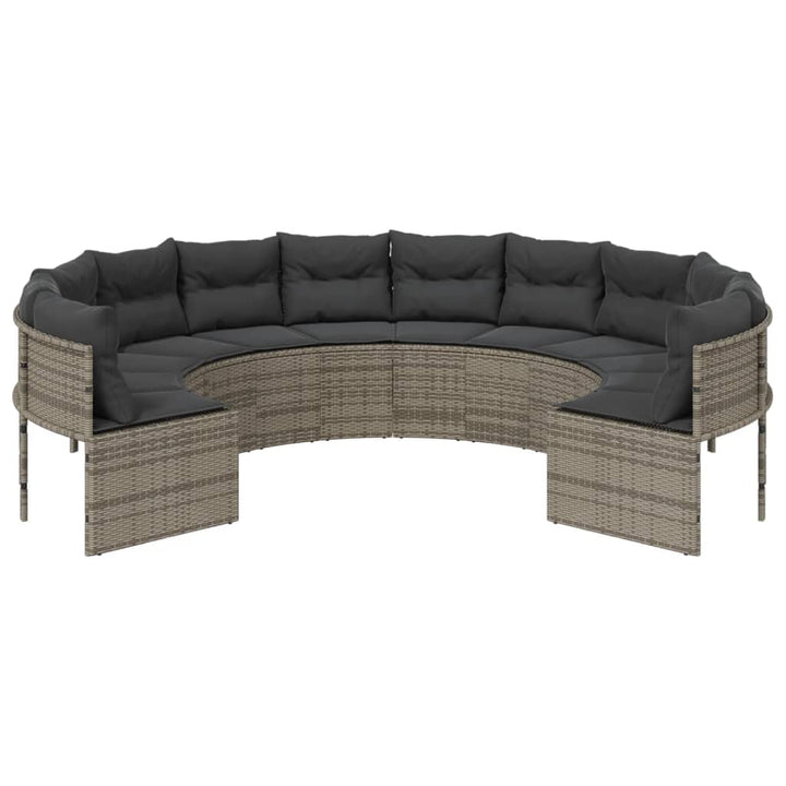havesofa med hynder rund polyrattan grå