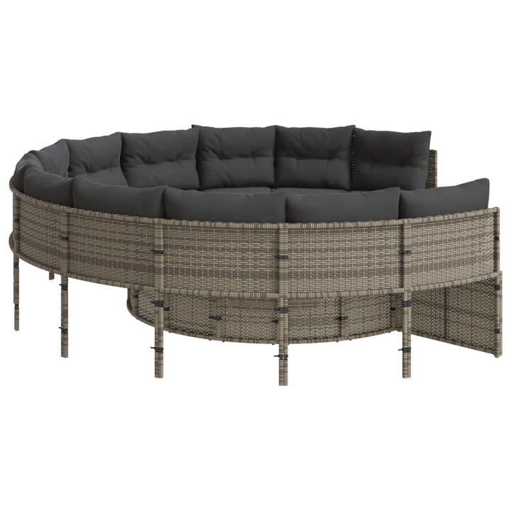havesofa med hynder rund polyrattan grå