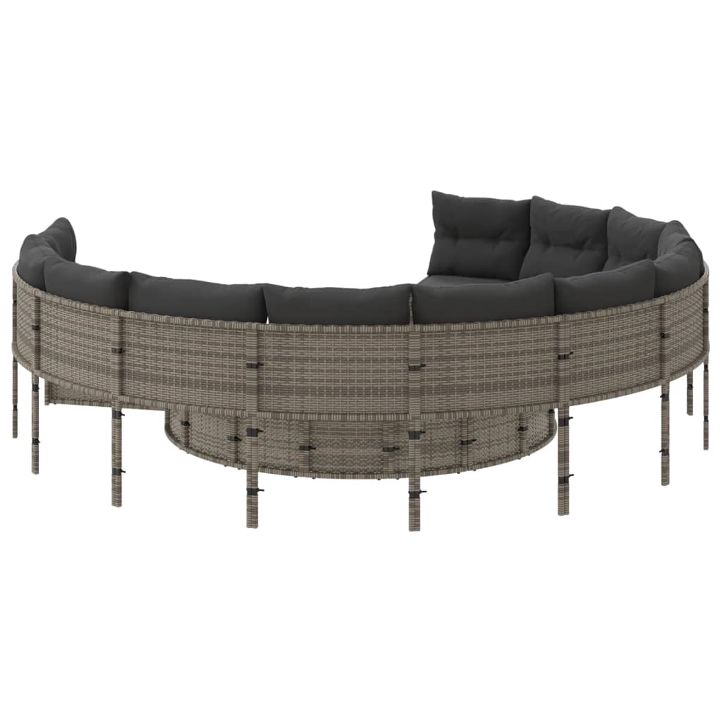havesofa med hynder rund polyrattan grå