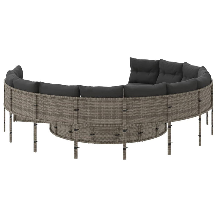 havesofa med hynder rund polyrattan grå