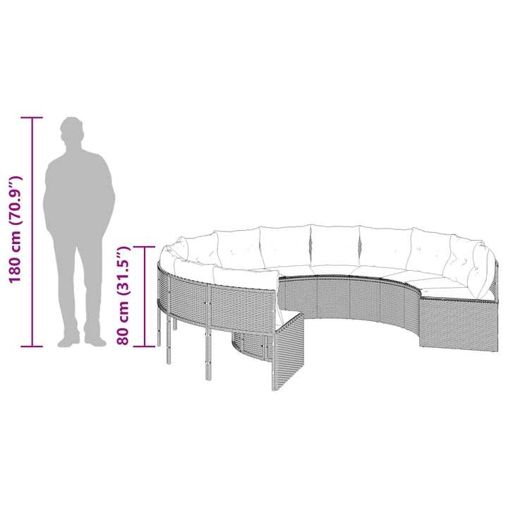havesofa med hynder rund polyrattan grå