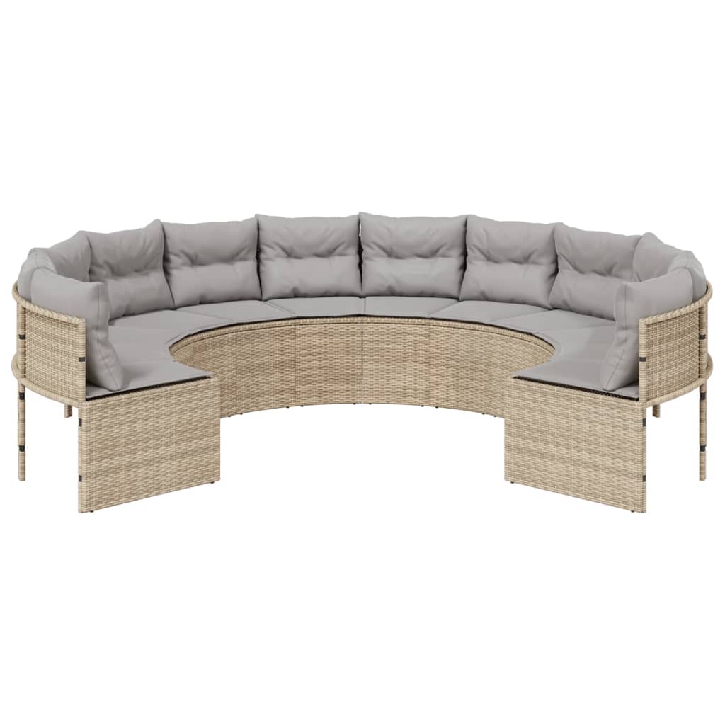havesofa med hynder rund polyrattan beige