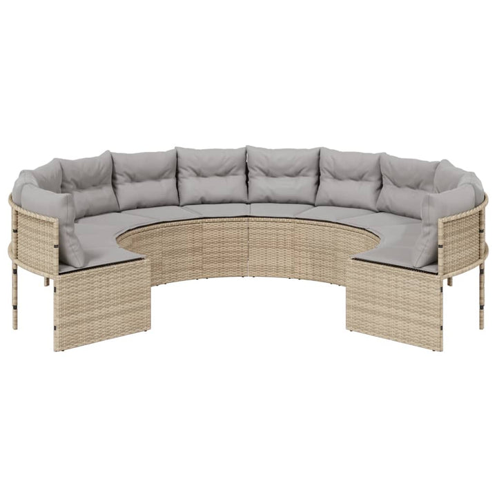 havesofa med hynder rund polyrattan beige