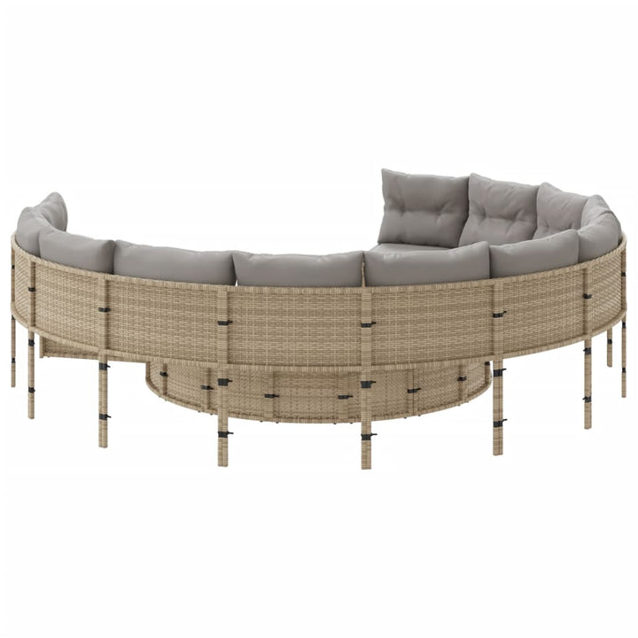 havesofa med hynder rund polyrattan beige