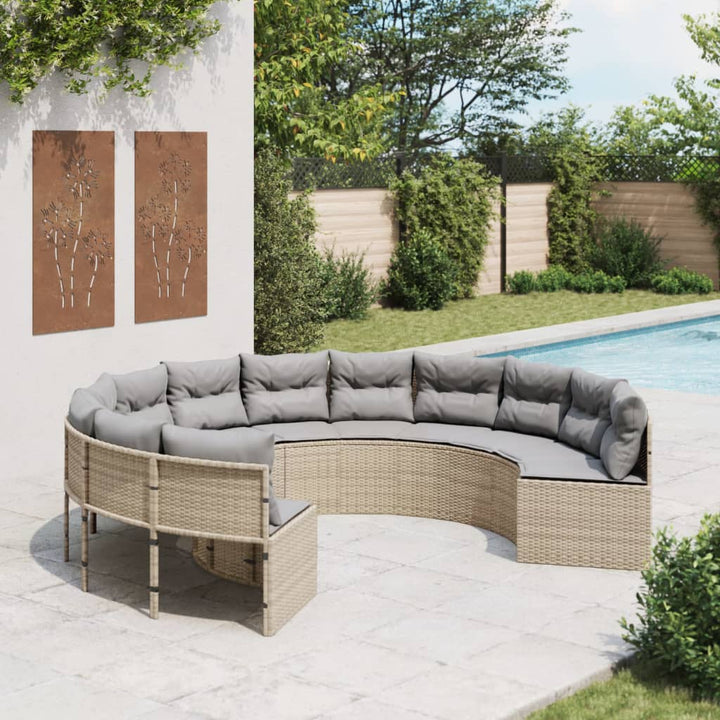 havesofa med hynder rund polyrattan beige