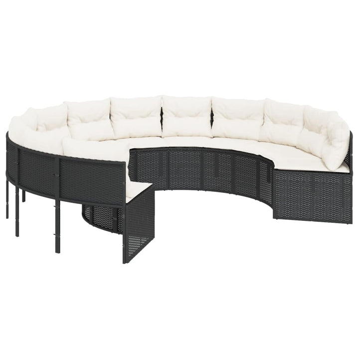havesofa med bord og hynder rund polyrattan sort