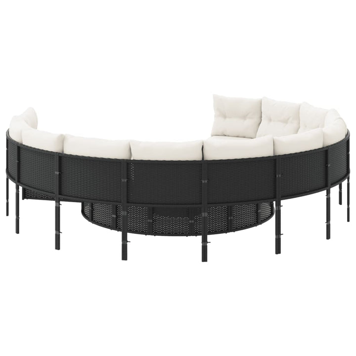 havesofa med bord og hynder rund polyrattan sort