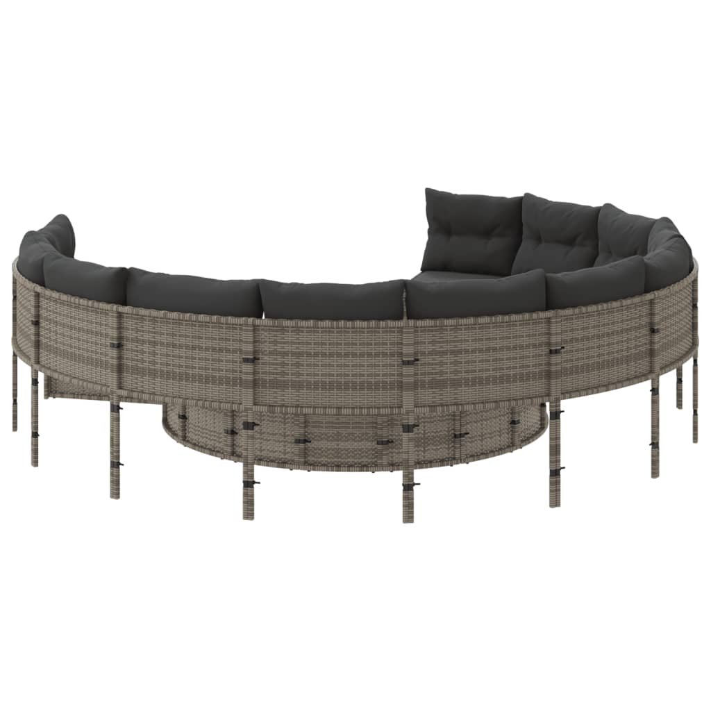 havesofa med bord og hynder rund polyrattan grå