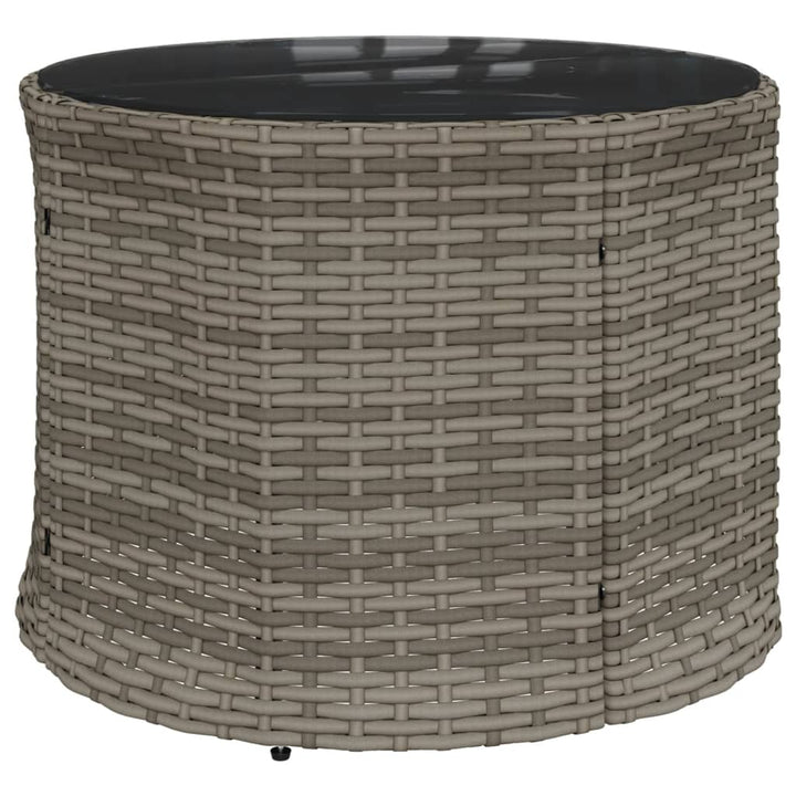 havesofa med bord og hynder rund polyrattan grå