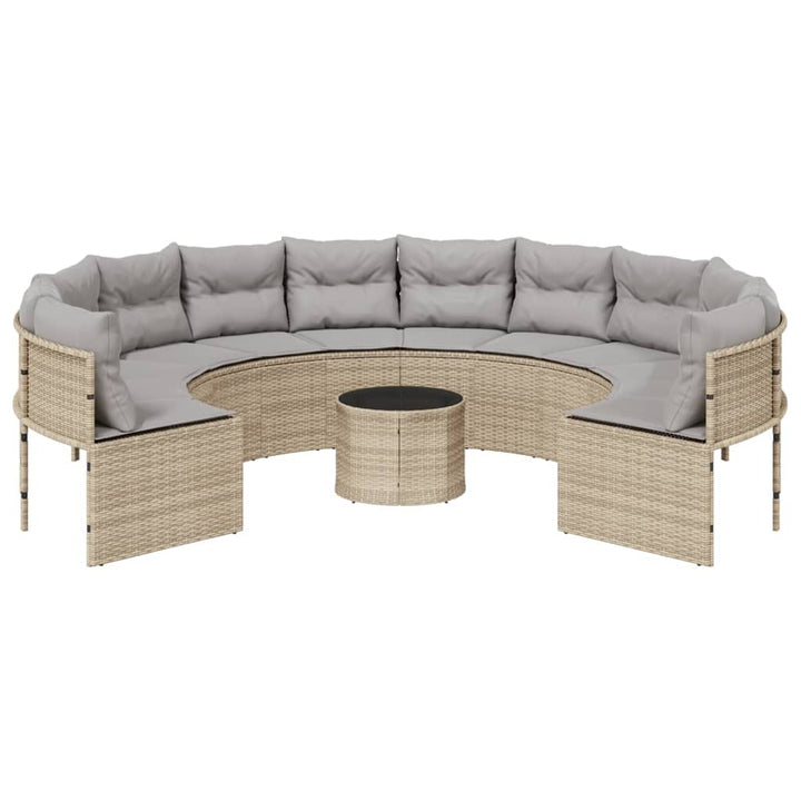 havesofa med bord og hynder rund polyrattan beige