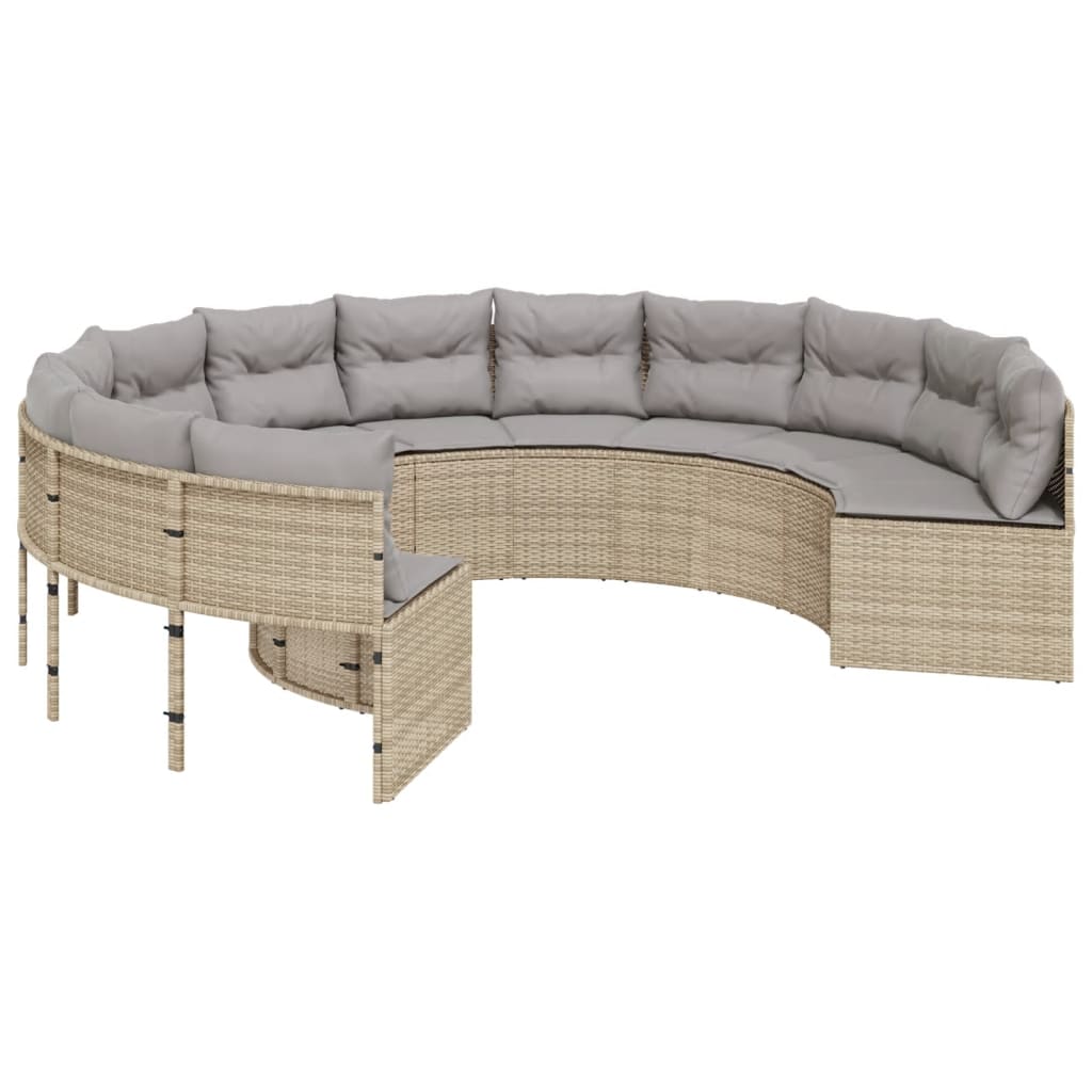 havesofa med bord og hynder rund polyrattan beige