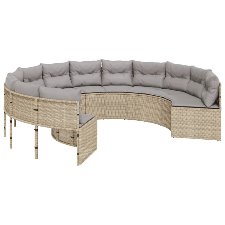 havesofa med bord og hynder rund polyrattan beige