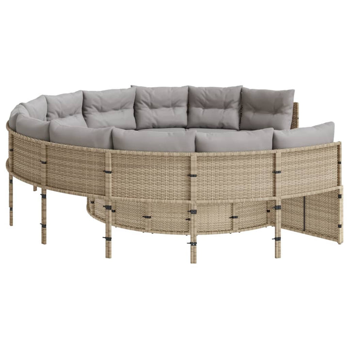 havesofa med bord og hynder rund polyrattan beige
