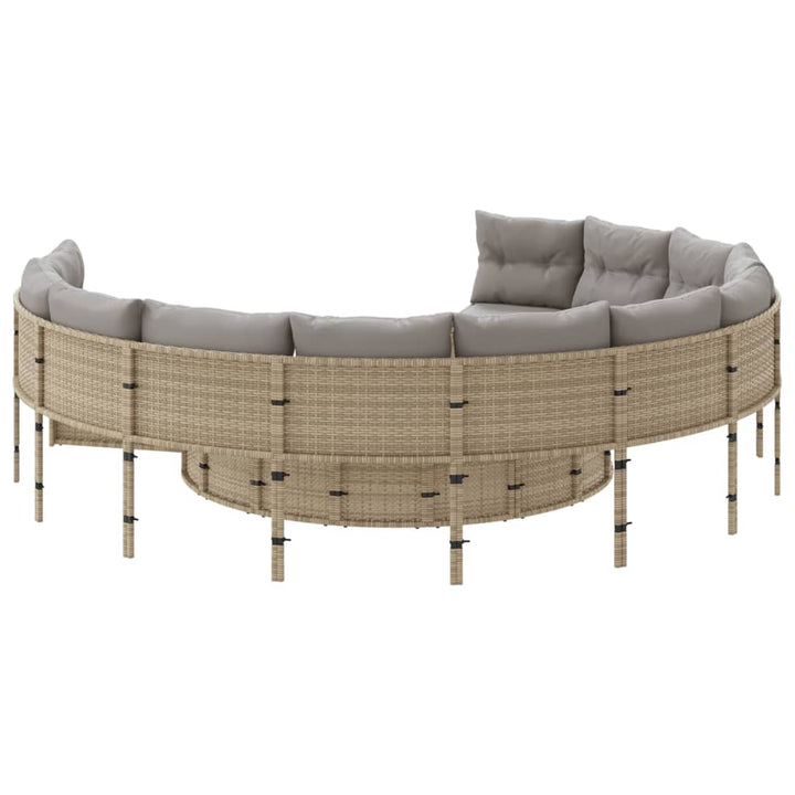 havesofa med bord og hynder rund polyrattan beige