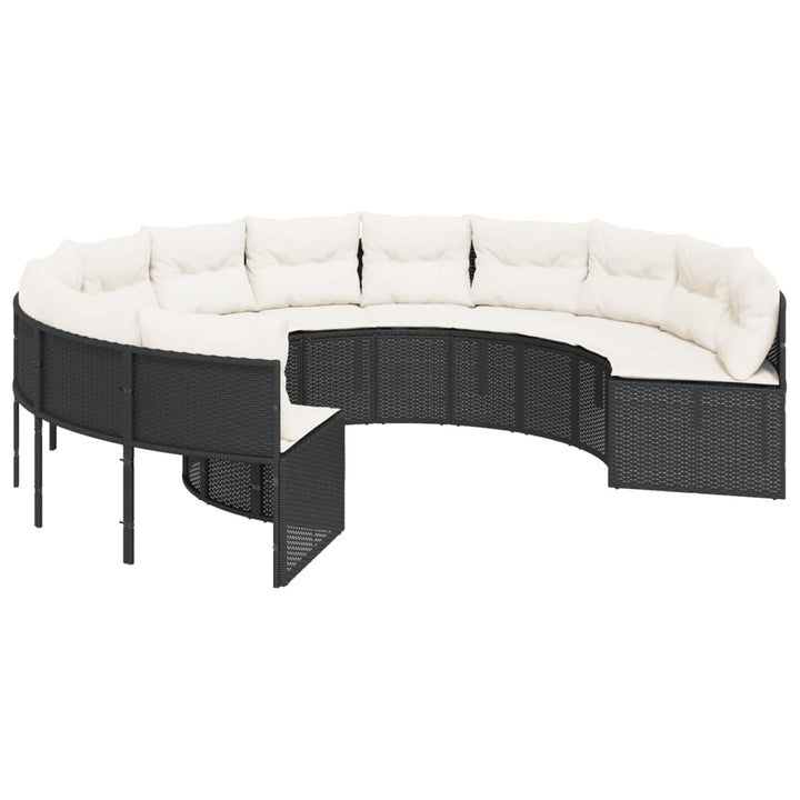 havesofa med bord og hynder rund polyrattan sort